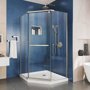 Prism 40 in. x 40 in. x 74.75 in. Semi-Frameless Pivot Neo-Angle Shower Enclosure in Brushed Nickel with White Base