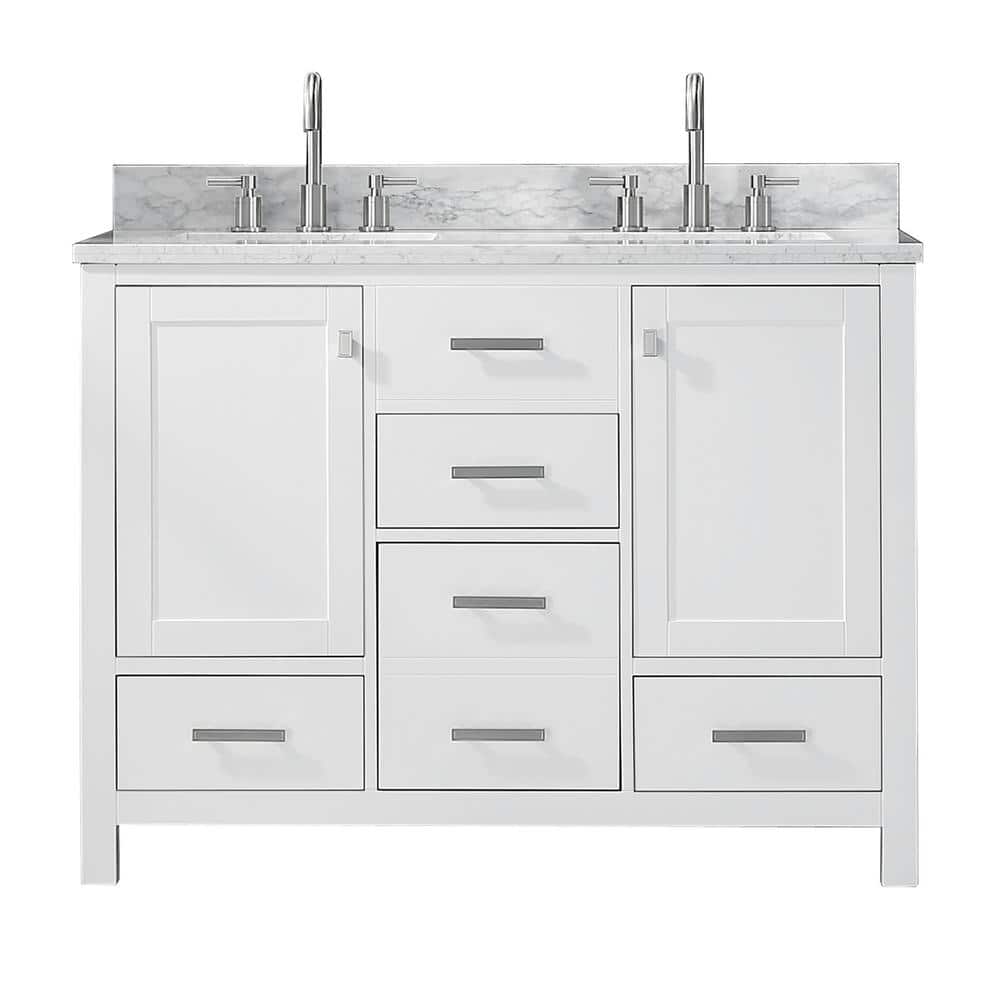 Astoria 48 in.W x 22 in. D x 35.4 in. H Free-standing Double Sinks Bath Vanity in White with Straight Marble Vanity Top