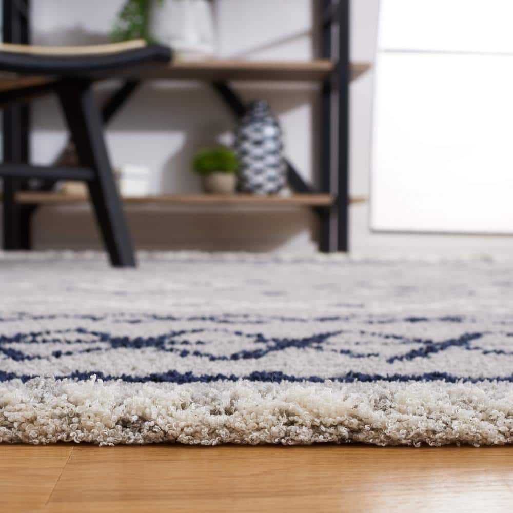 Marrakesh Gray and Navy Square Synthetic Area Rug