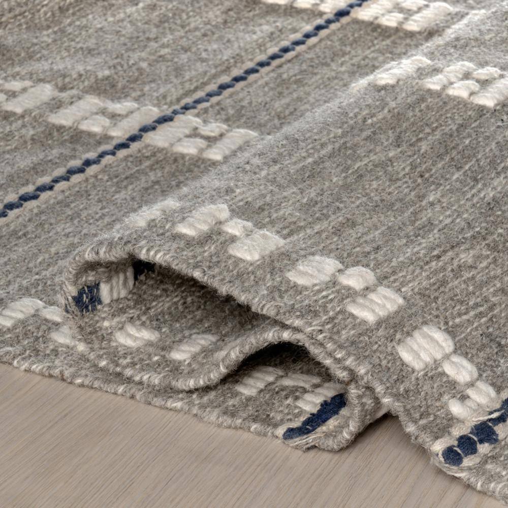 Morgan Gray and White Wool Geometric Check Area Rug, 5' x 8'