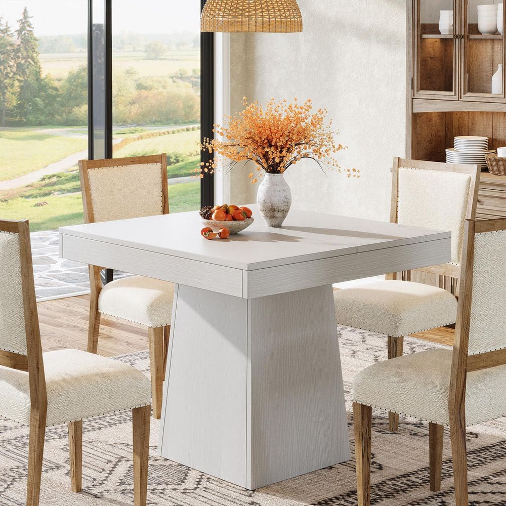"Capen 31.5"" Square White Wood Pedestal Dining Table Seat 4 People for Dining Room Kitchen Home Office" price history on PriceWatchPro