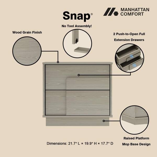 Manhattan Comfort Horizon Modern Whitewashed Oak 2-Drawer 21.7 in