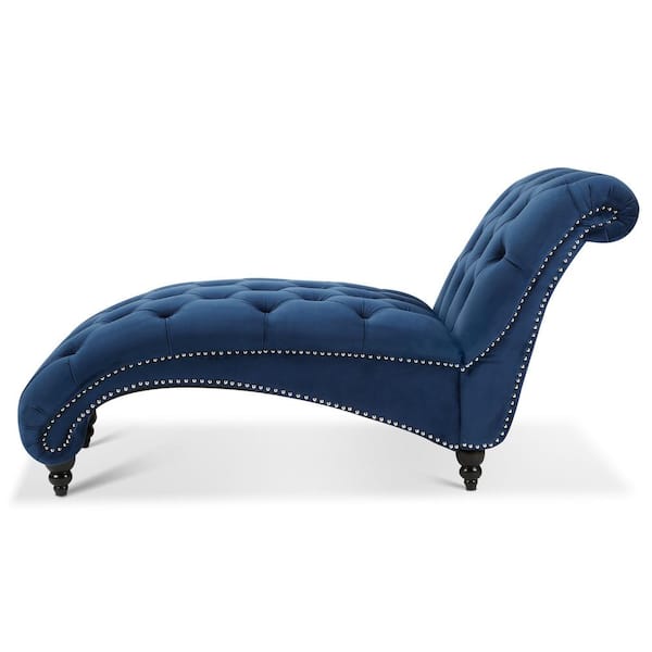Blue Fabric Tufted Armless Chaise Lounge