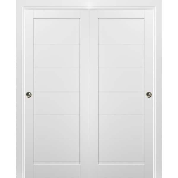 Sartodoors 60 in. x 80 in. Single Panel White Finished Solid MDF Sliding Door with Bypass Sliding Hardware