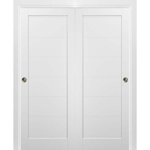 Sartodoors 64 in. x 96 in. Single Panel White Solid MDF Sliding Door with Bypass Sliding Hardware