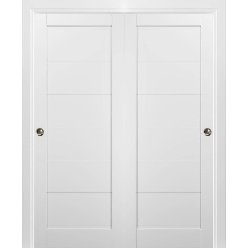 Assembly Required 72 in. x 84 in. Single Panel White Finished Solid MDF Sliding Door with Bypass Sliding Hardware price history on PriceWatchPro