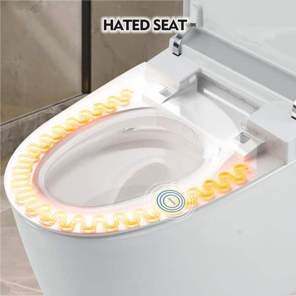 Virubi Heated Seat Smart Elongated 1-Piece Toilet with Foot Sensor, Soft Close, White