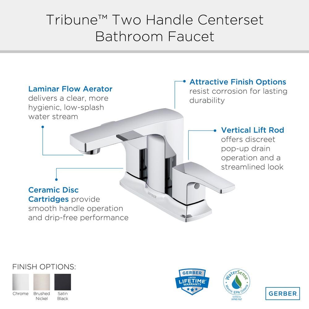 Tribune Chrome Double Handle Centerset Bathroom Faucet