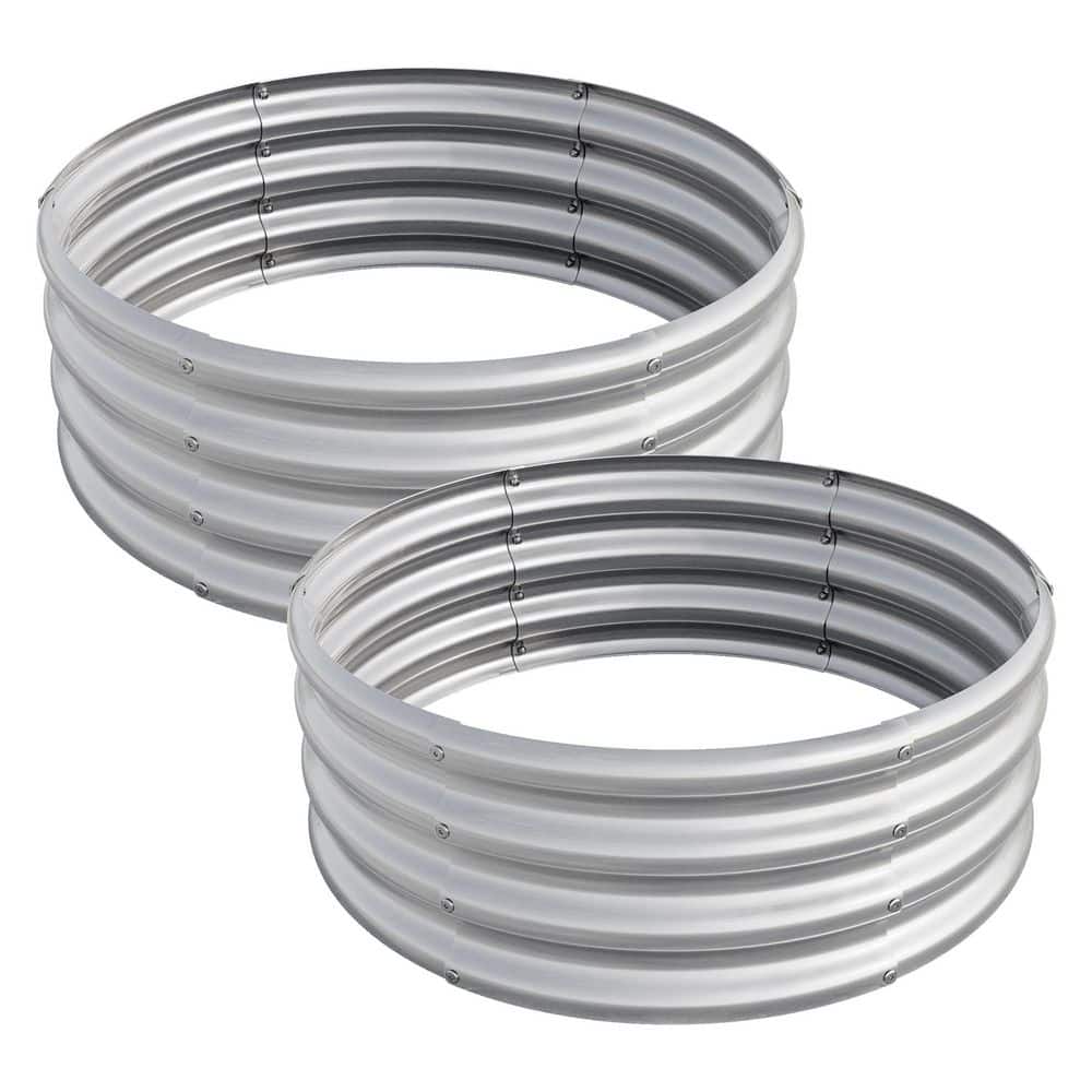 Tileon Large 32 in. Dia Silver Galvanized Metal Round Outdoor Raised ...