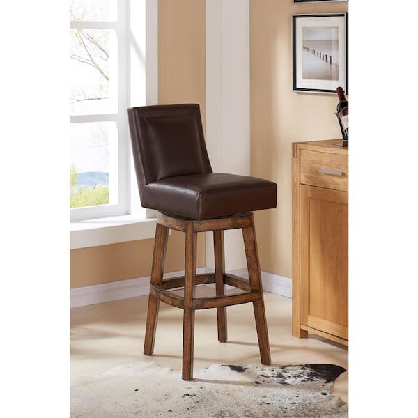 Armen Living Wayne 26 in. Kahlua Faux Leather and Chestnut Wood Finish Swivel Bar Stool