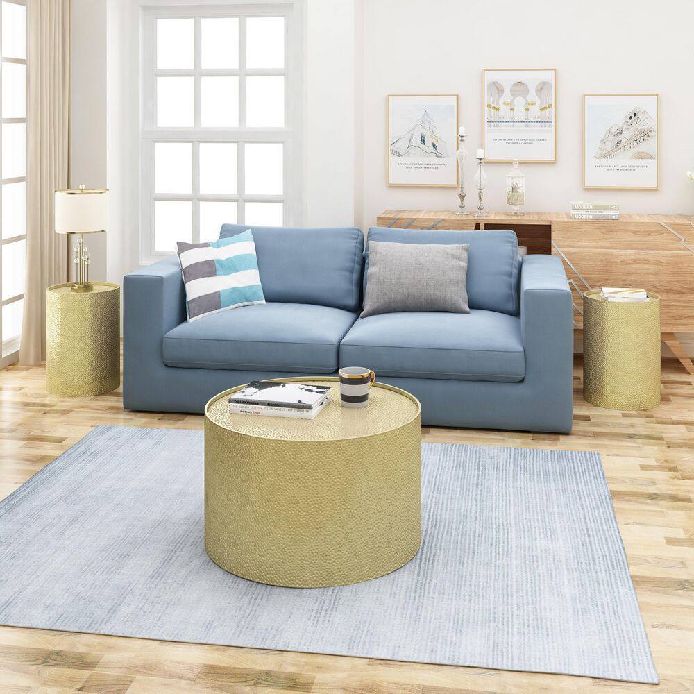 Modern Industrial Gold Hammered Iron 3-Piece Table Set