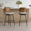 Spruce & Spring Aloysius 27 in. Grey High Back Bar Stools Metal Swivel Counter Stools with leather Seat (Set of 2) SSBS72022-PUGTSF