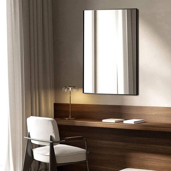 24 in. W x 36 in. H Rectangle Frame Black Full Length Mirror D  