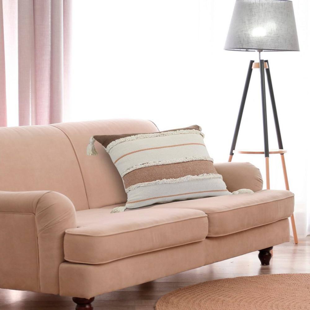 Quarry Brown and White Striped Tufted Square Throw Pillow