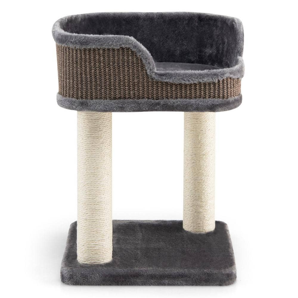 Gray Plush and Sisal Freestanding Cat Tree with Perch