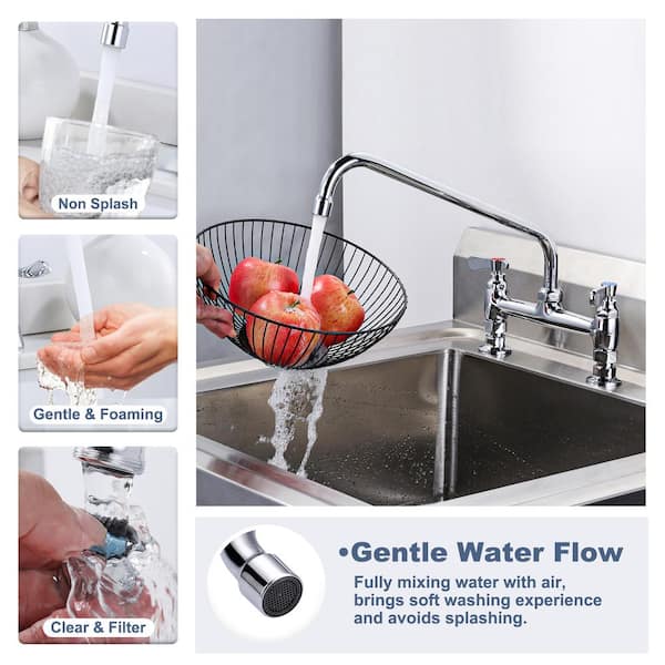 Double Handle Deck Mounted Commercial Standard Kitchen Faucet with 14 in. Swivel Spout & Supply Lines in Chrome