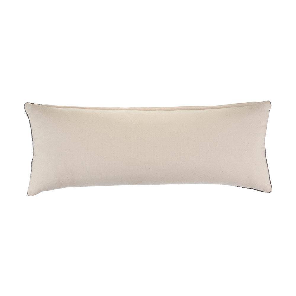 Gray and Cream Embroidered Lumbar Pillow, 36 x 14 Inch