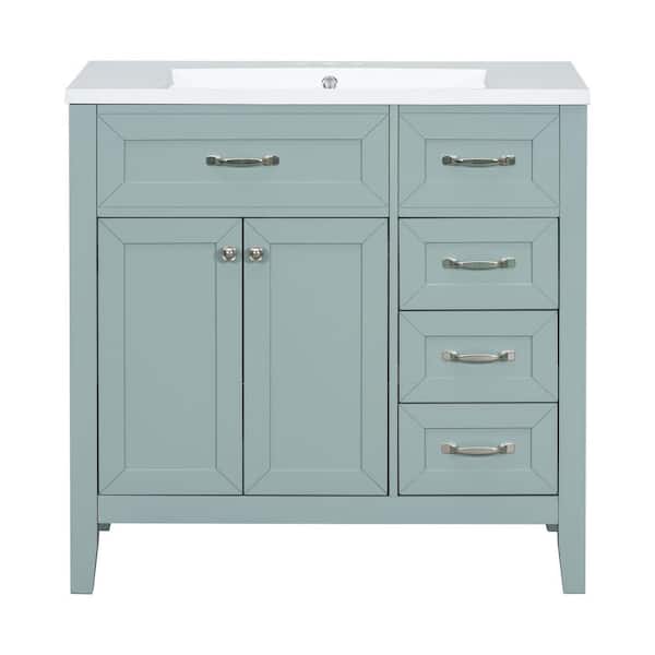 35.98 in. W x 18.03 in. D x 35.98 in. H Freestanding Bath Vanity in Green with White Ceramic Top, Sink and Faucet Hole