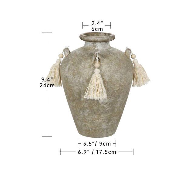 9 in. Gray Ceramic Round Terracotta Vintage Flower Decorative Vase