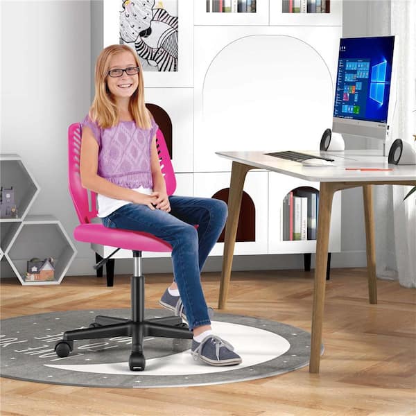 Height-adjustable Ergonomic Kids Desk Chair with Universal Casters Working Chair Pink
