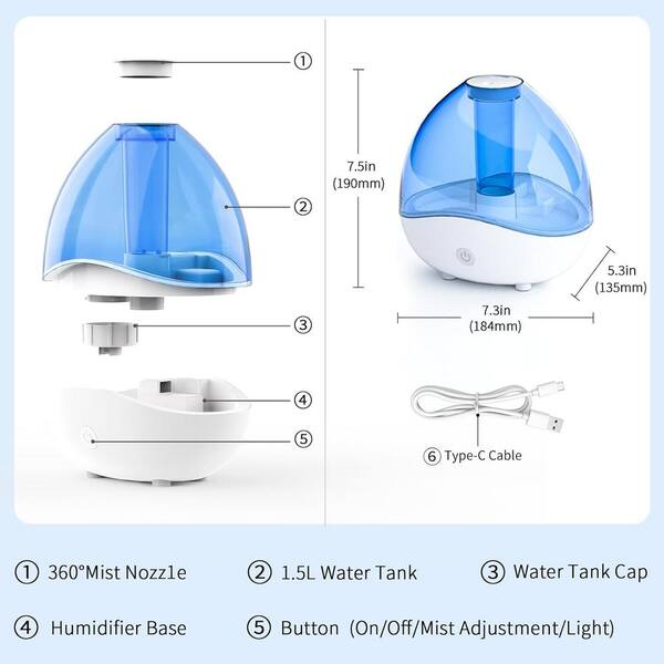 Lukyamzn 0.4 Gal. Ultrasonic Cool Mist Humidifier with