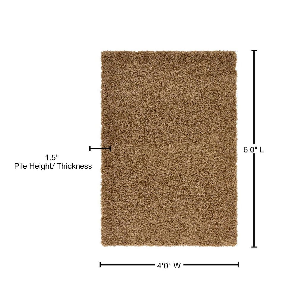 Easy Care Reversible Solid Shag Brown Synthetic Rug 4' x 6'