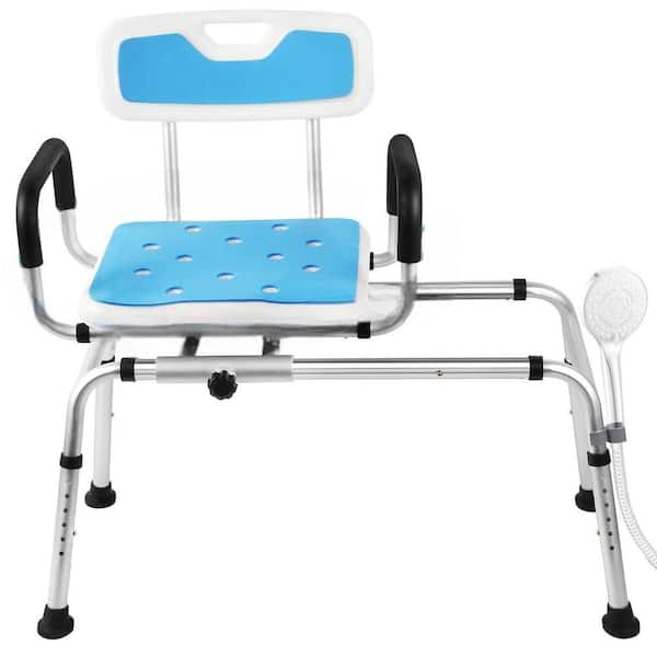 18.5 in. W Freestanding 360° Swivel Sliding Shower Chair with Adjustable Height & Non-Slip Feet in White