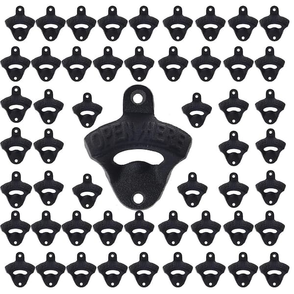 50-Pack Cast Iron Wall Mounted Bottle Openers with Mounting Screws, 3 in. x 2.5 in., Powder-Coated Black