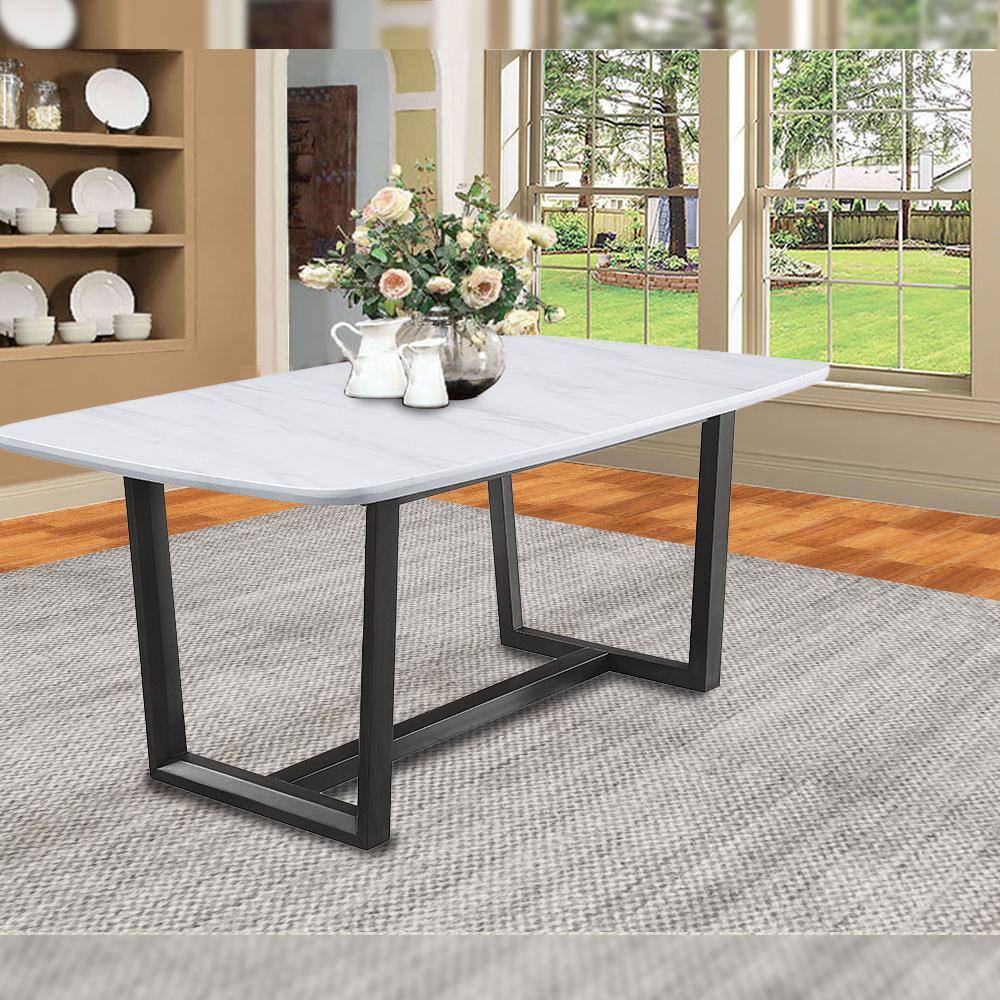 Transitional Weathered Gray Wood & Marble Rectangular Dining Table
