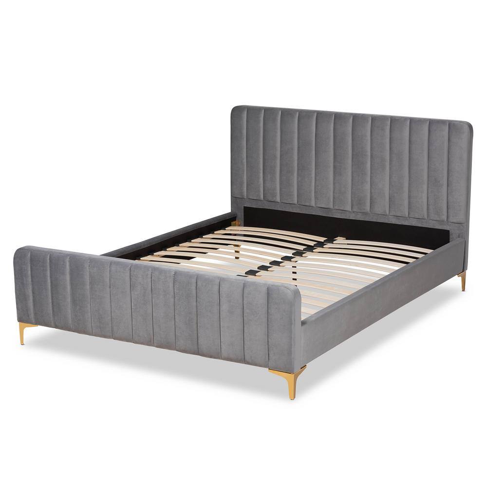 Nami Light Grey Velvet Upholstered King Bed with Tufted Headboard
