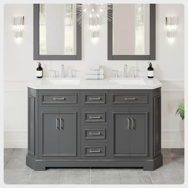 Eviva Glory 42 in. W x 22 in. D x 33 in. H Bathroom Vanity in Dark Gray with White Cararra Marble Top with White Sink