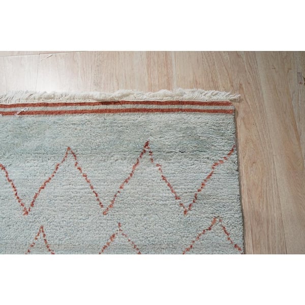 Light Blue Hand Knotted Wool Transitional Moroccan Rug, 4' X 12'