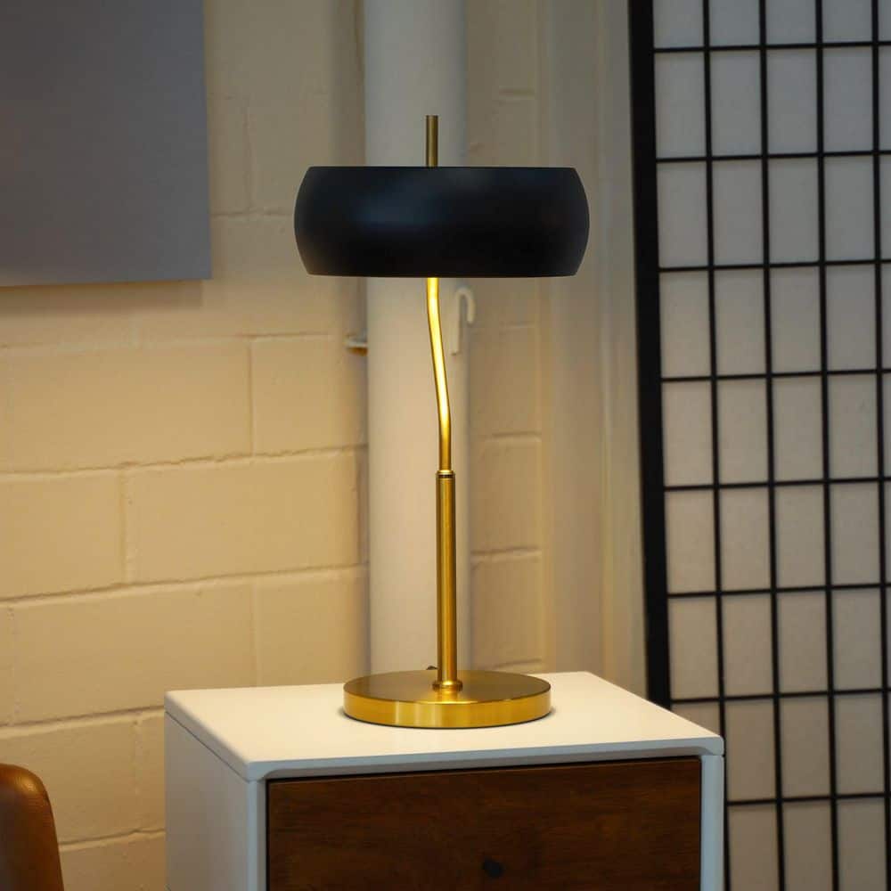 22 in. Minimalist Wooden Gold Table Lamp Dimmable Black Outer White Inner Flux Lamp 110-120-Volt price history on PriceWatchPro