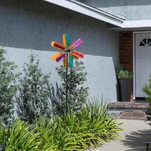 86 in. Tall Outdoor Colorful Bejeweled Wind Spinner Stake Yard Decoration, Multicolor