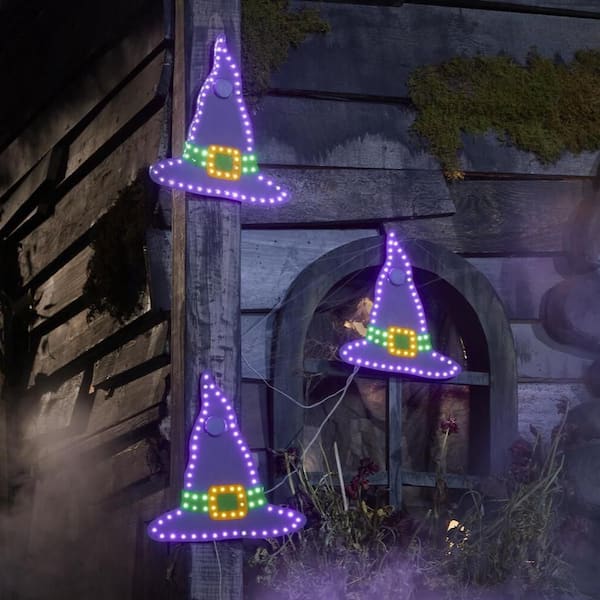 10 in. Halloween Classics Twinkling LED Witch Hats 3-Pack H26
