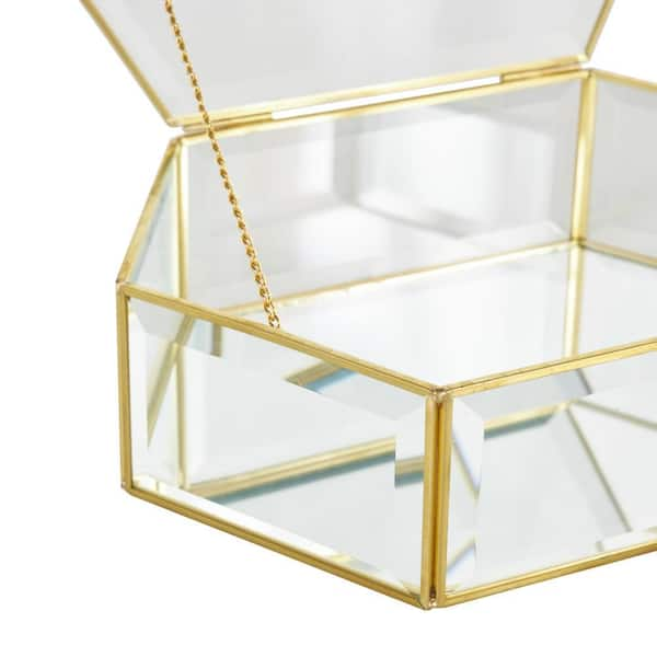 Decorative triangle glass outlet jewelry box With brass edge design