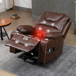 Enhanced Exclusive Oversized Faux Leather Power Lift Recliner Chair with Massage, Heating and 2 Cup Holder - Espresso