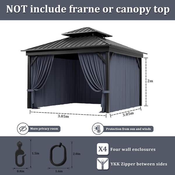 10 ft. x 10 ft. Universal Outdoor Privacy Curtains, Gazebo Curtain Replacement with Zipper Navy (4-Side Curtain Only)