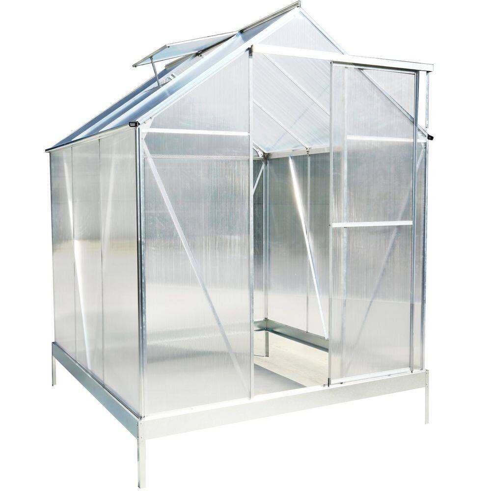 6 ft. W x 6 ft. D x 8 ft. H Aluminium Frame Polycarbonate Green Walk-in Greenhouse with Rain Gutter, Vent and Door price history on PriceWatchPro