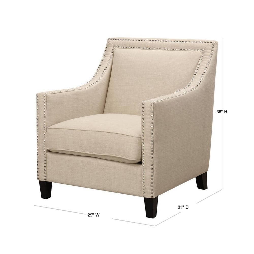 Transitional Emery Accent Chair in Cream with Metal Stud Trim