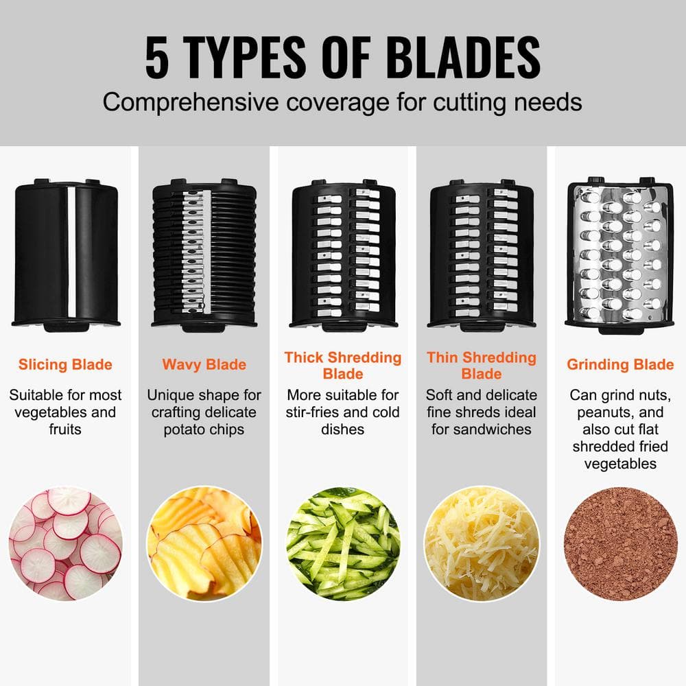 Stainless Steel 250W Electric Cheese and Vegetable Slicer with 5 Blades