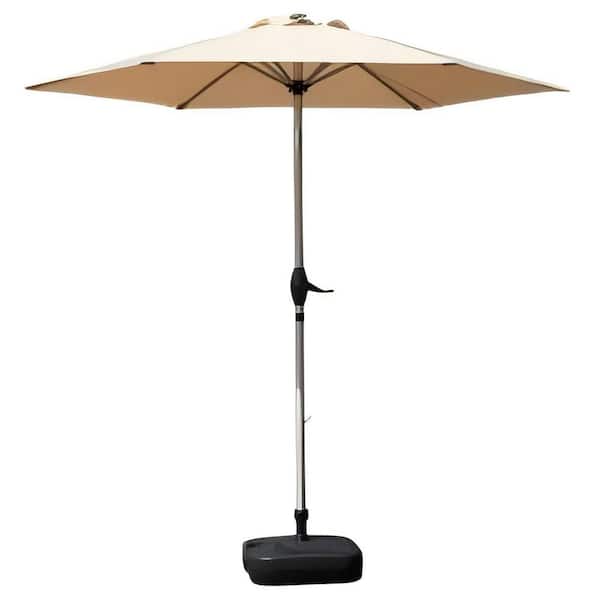 Clihome 7.5 ft. Market Patio Umbrella Outdoor Umbrella with Push Button Tilt, Crank, 8 Sturdy Ribs in Beige