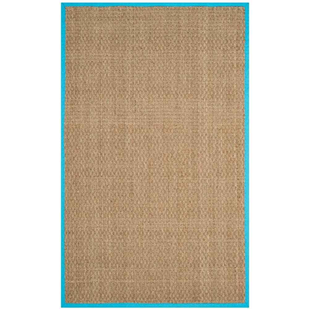 Natural Fiber 6 ft. x 9 ft. Natural/Turquoise Border Woven Area Rug
