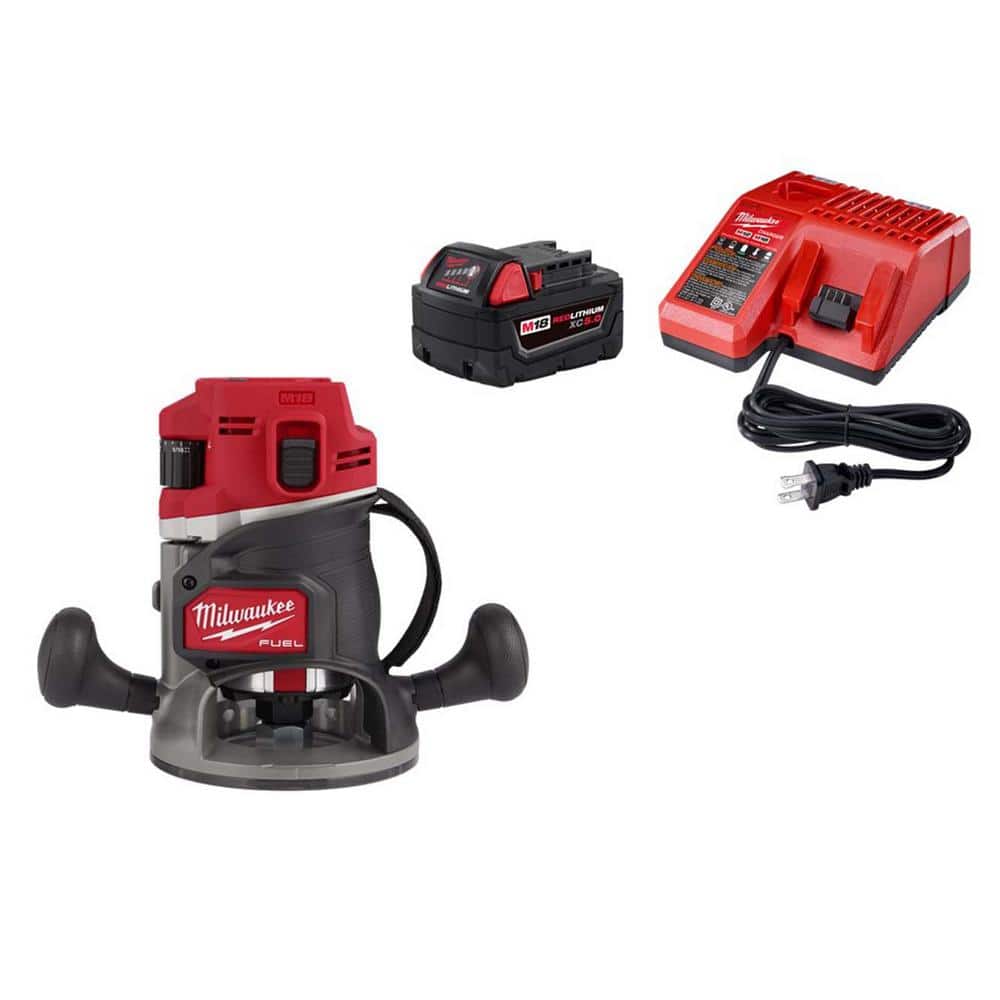 Milwaukee M18 FUEL 18-Volt Lithium-Ion Cordless Brushless 1/2 in. Router  Plunge Base (Tool-Only) w/M18 XC5.0 Ah Battery  Charger 2838-20-48-59-1850  The Home Depot