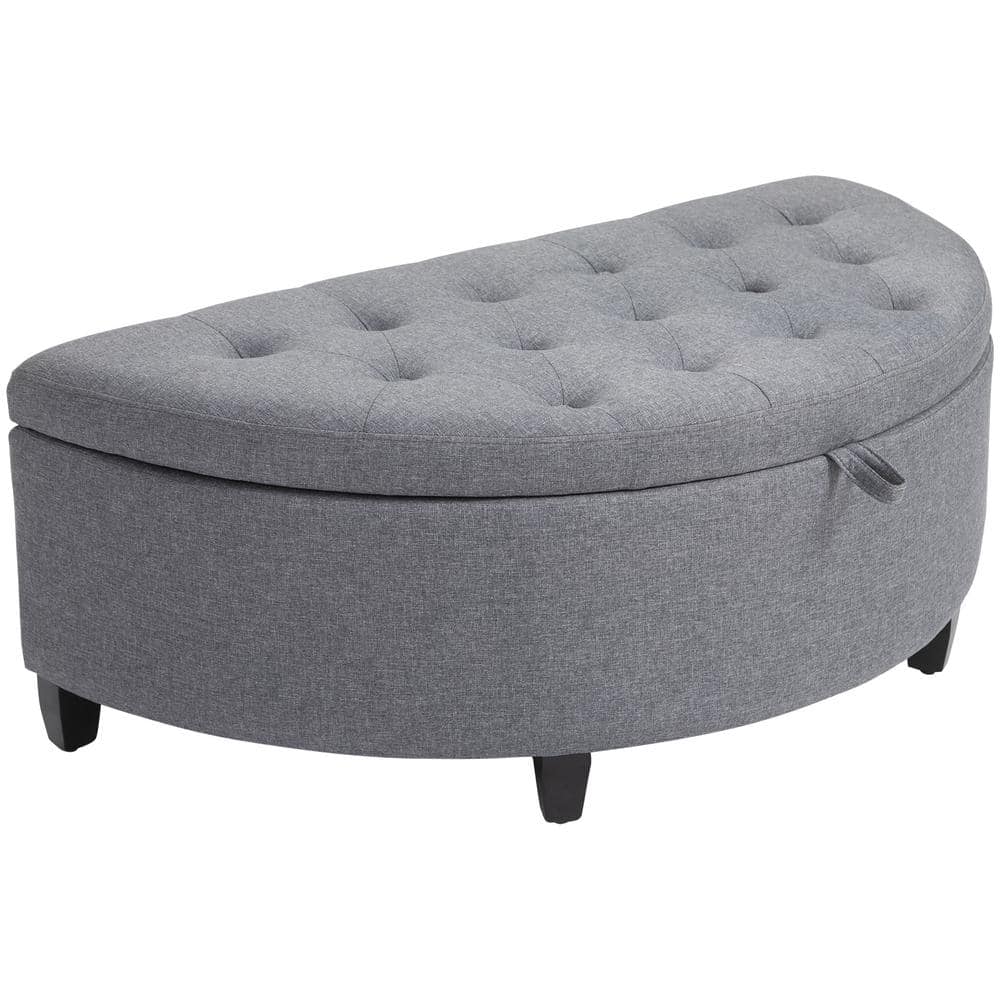 HOMCOM Grey Luxurious Polyester Half-Circle Ottoman Bench 831
