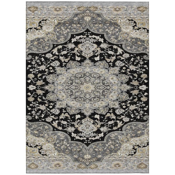 Chantille Machine Washable Indoor/Outdoor Abstract ACN2853 Black 10 ft. x 14 ft. Area Rug