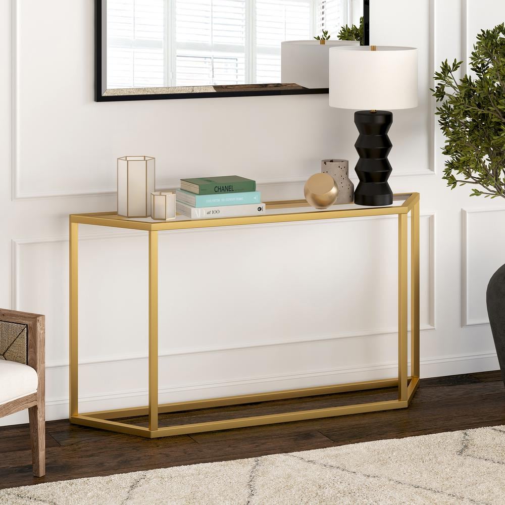 Sleek 55" Gold Metallic Console Table with Tempered Glass Top