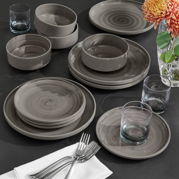 Downtown 4-Piece Light Grey Dinnerware Set with Soup Bowl + Reviews