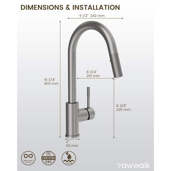 新品24-25JONESHovercraft LTD 144cm YAWWALK Brushed Nickel 15.9 in. H Pull Down Sprayer Kitchen Faucet