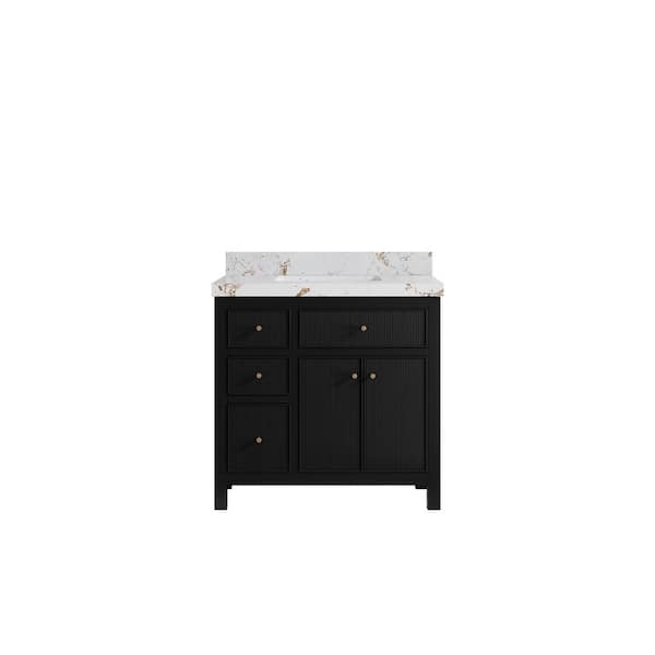Willow Collections Sonoma 36 in. Single Sink Freestanding Black Bath Vanity with Viola Gold Quartz Top Unassembled